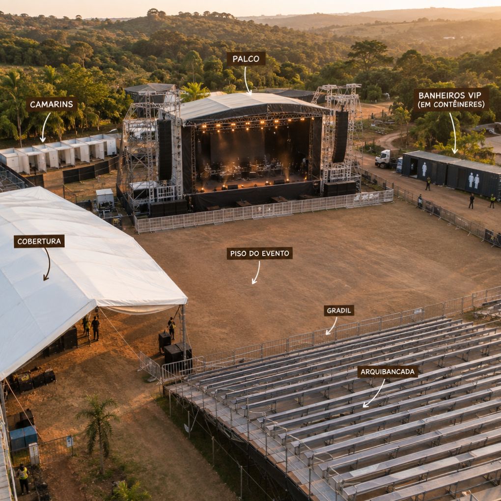 INFRAESTRUTURA GERAL - PALCO, TENDAS, CAMARINS ...